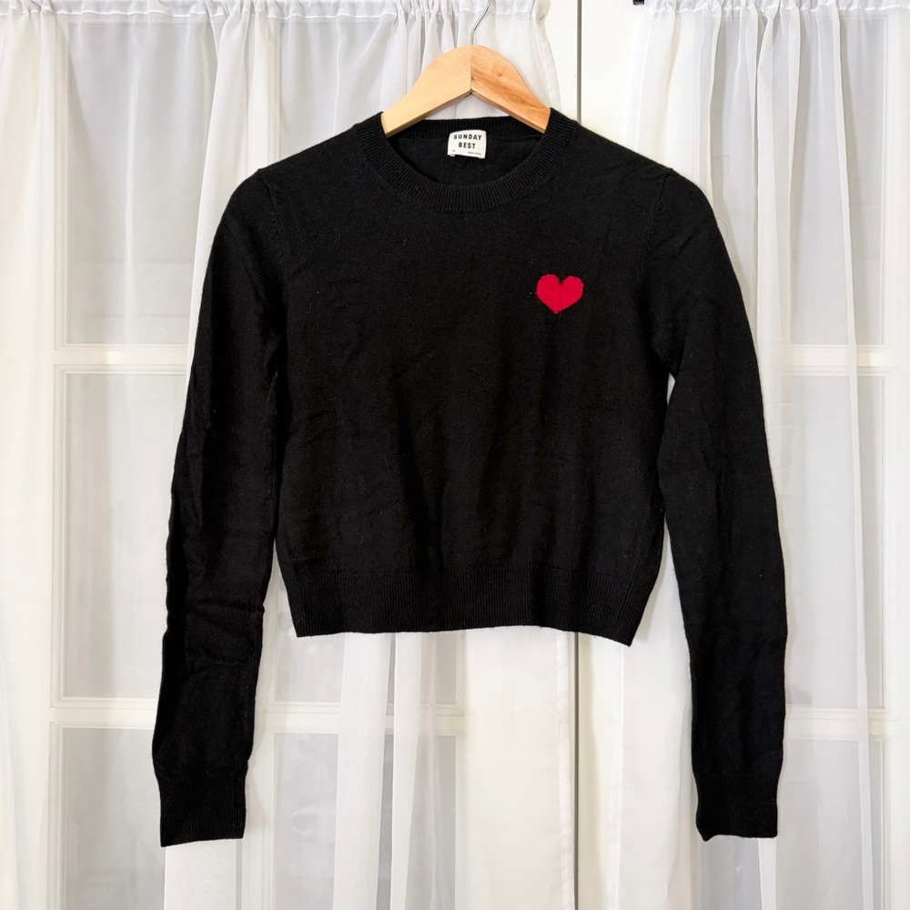 Aritzia Sunday Best Heart Wool Blend Crewneck Cropped Sweater Size XS
